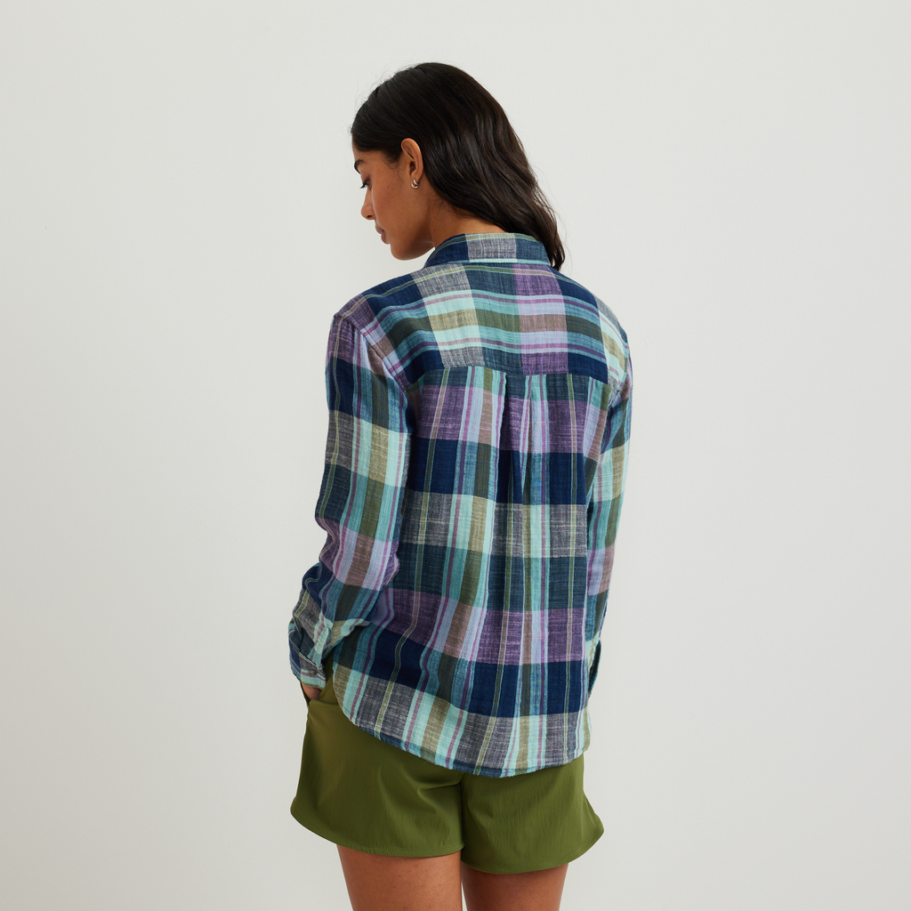 Women's Cotton Slub Plaid Long-Sleeve Shirt