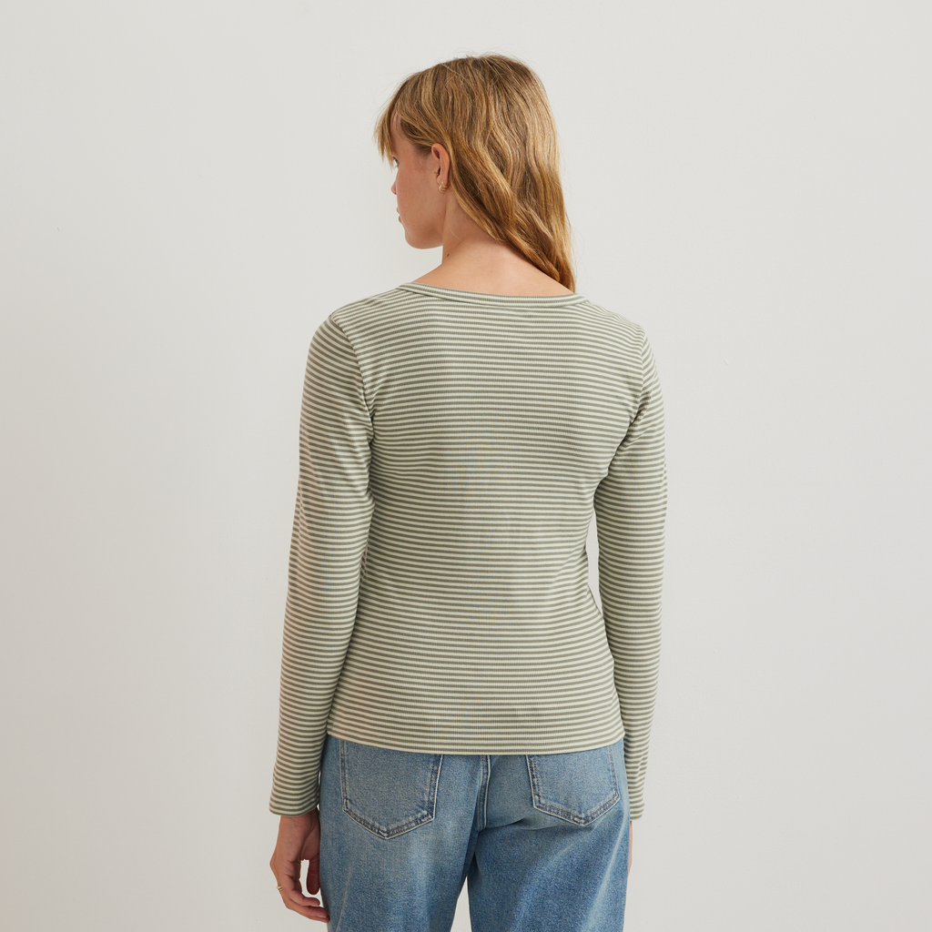Women's Long-Sleeve Ribbed Henley T-Shirt - Stripe