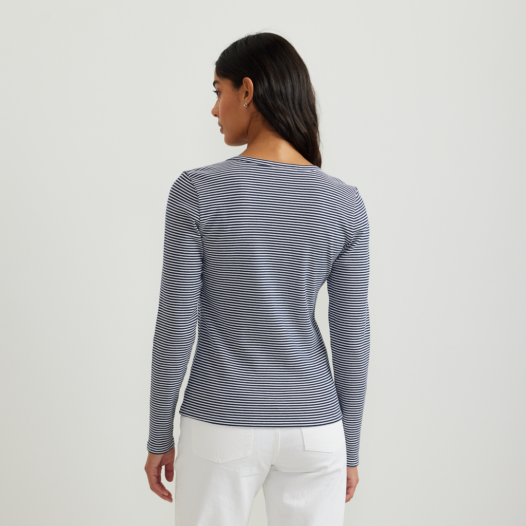 Women's Long-Sleeve Ribbed Henley T-Shirt - Stripe