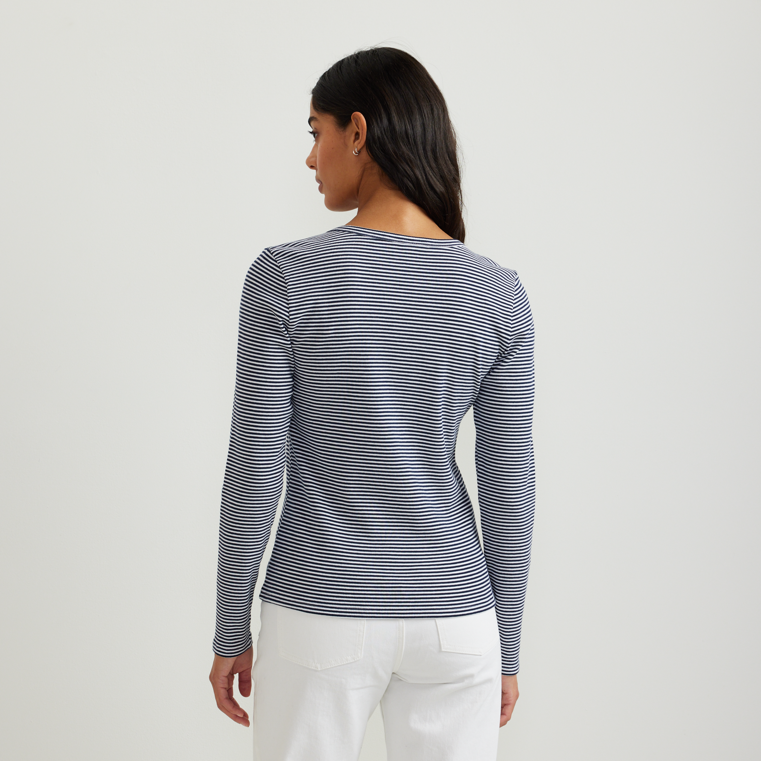Women's Long-Sleeve Ribbed Henley T-Shirt - Stripe