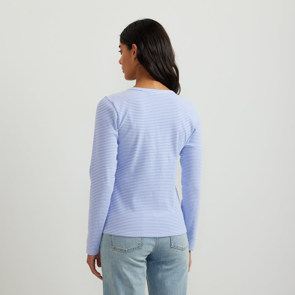 Women's Long-Sleeve Ribbed Henley T-Shirt - Stripe