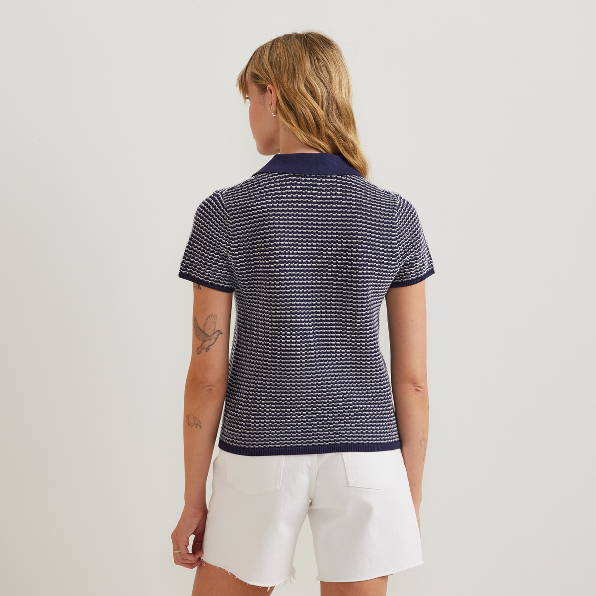 Women's Textured Microstripe Polo Sweater