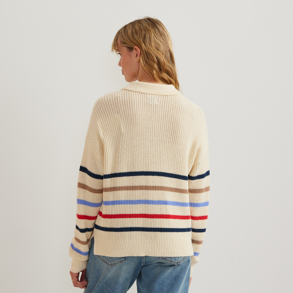 Women's Johnny Collar Multi-Stripe Sweater