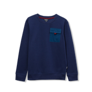 Boys Camp Fleece Pocket Crewneck - NAVY BLUE