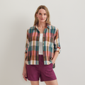 Women's Cotton Slub Plaid Long-Sleeve Shirt