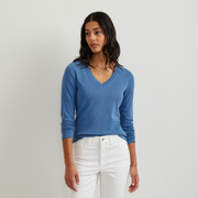 Women's Everyday Long-Sleeve V-Neck T-Shirt - Tile Blue