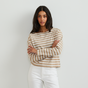 Women's Sailor Bateau Neck T-Shirt - Tan