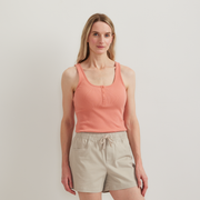 Women's Ribbed Henley Tank - Tangelo