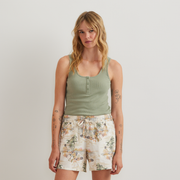 Women's Ribbed Henley Tank - Sage