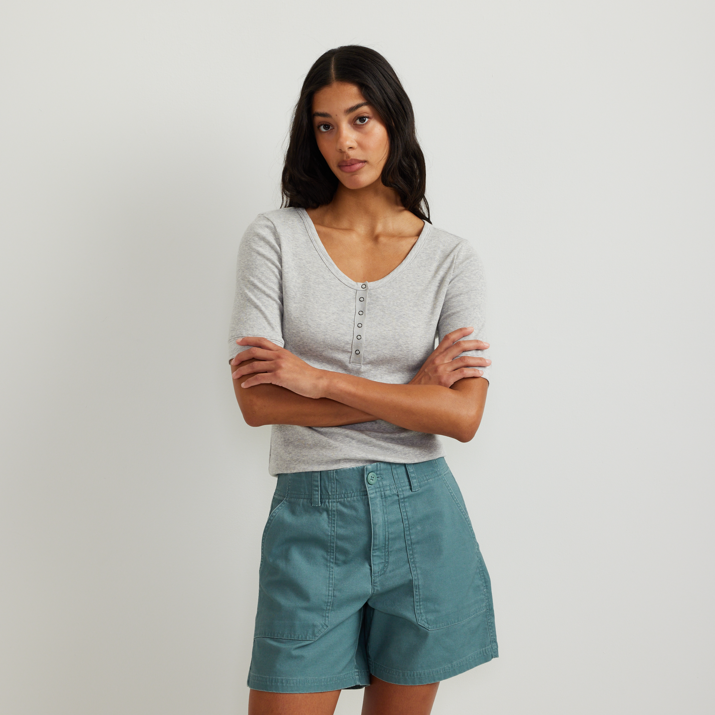 Women's Softline Short-Sleeve Ribbed Henley