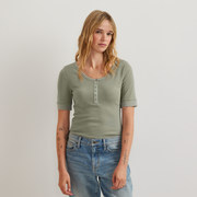 Women's Softline Short-Sleeve Ribbed Henley - Sage