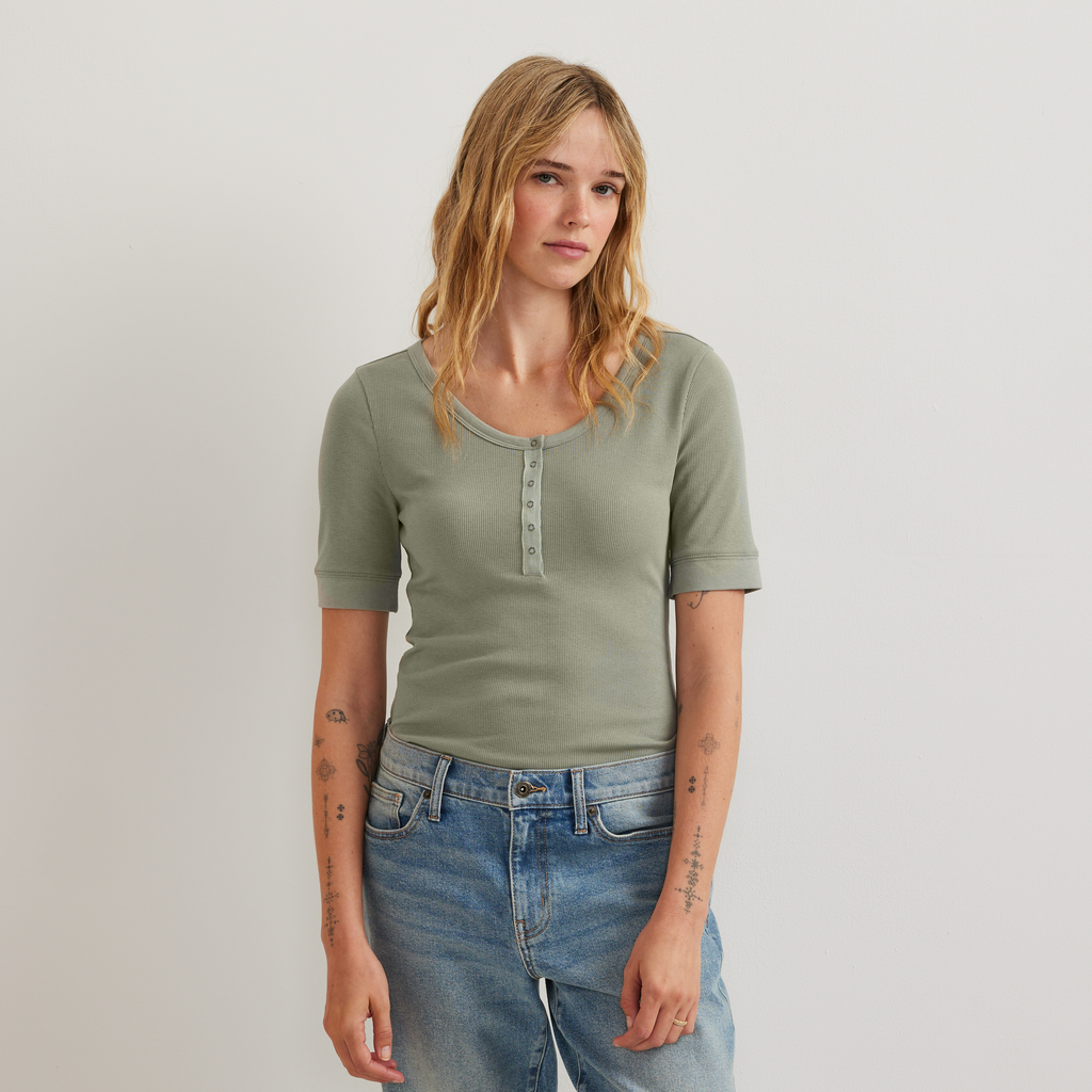 Women's Softline Short-Sleeve Ribbed Henley