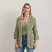 Women's Long Open Stitch Cardigan - Htr Green