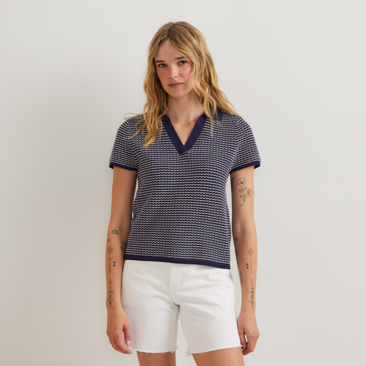 Women's Textured Microstripe Polo Sweater