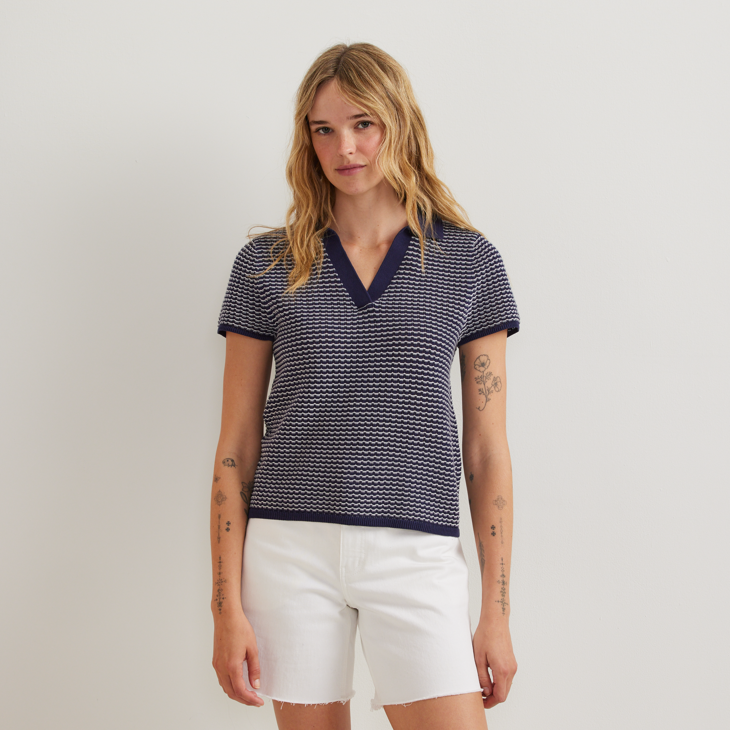 Women's Textured Microstripe Polo Sweater