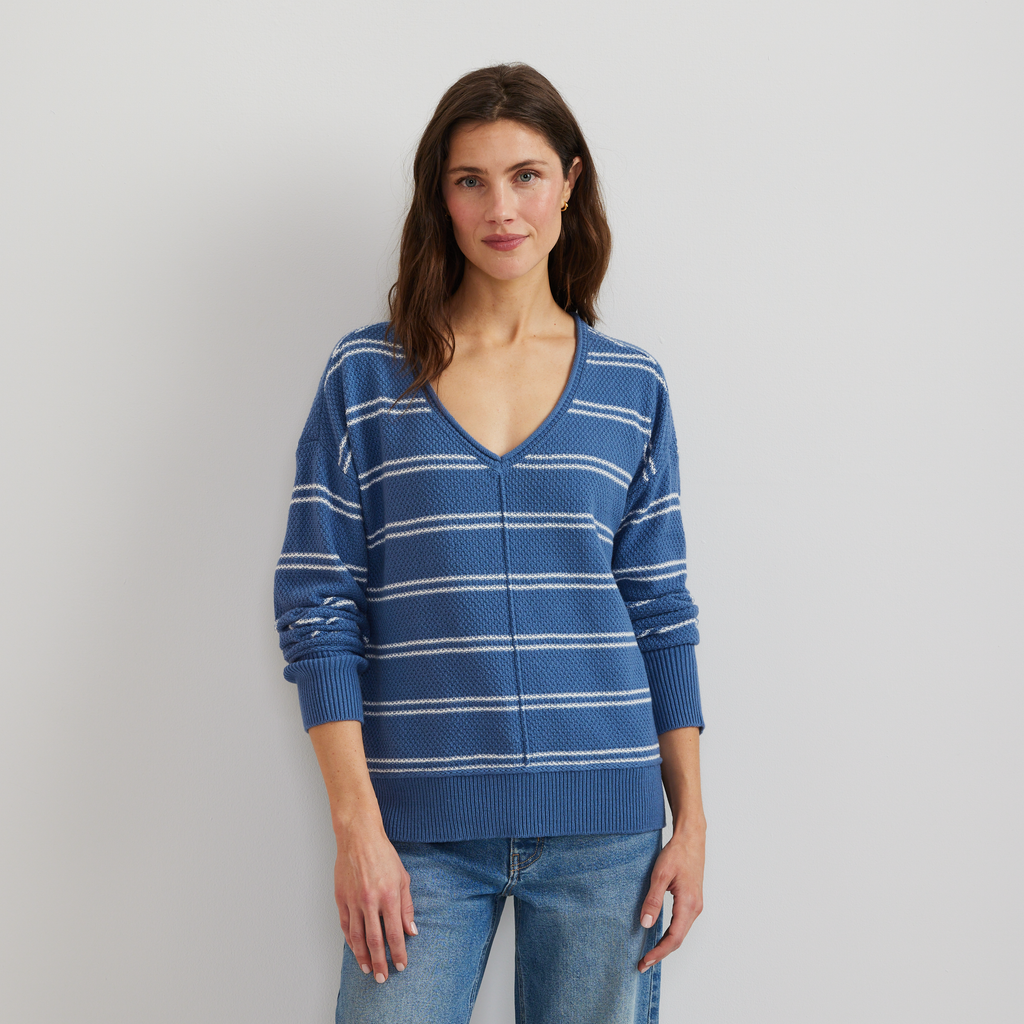 Women's V-Neck Sweater - Stripe