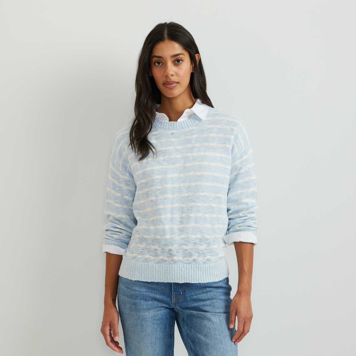 Women's Slub Stripe Crew Neck Sweater