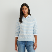 Women's Slub Stripe Crew Neck Sweater - Pale Blue