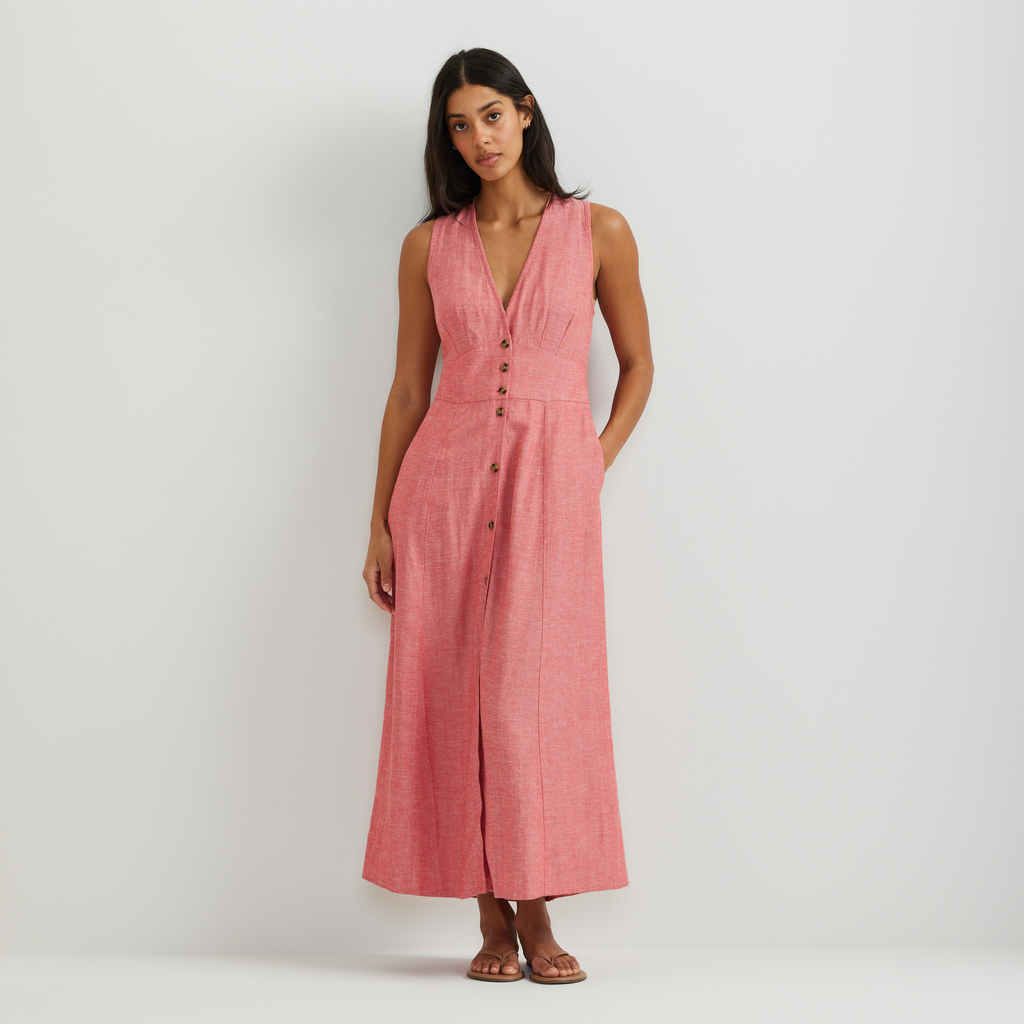 Women's Button Front Midi Dress