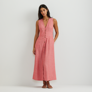 Women's Button Front Midi Dress - Rhubarb