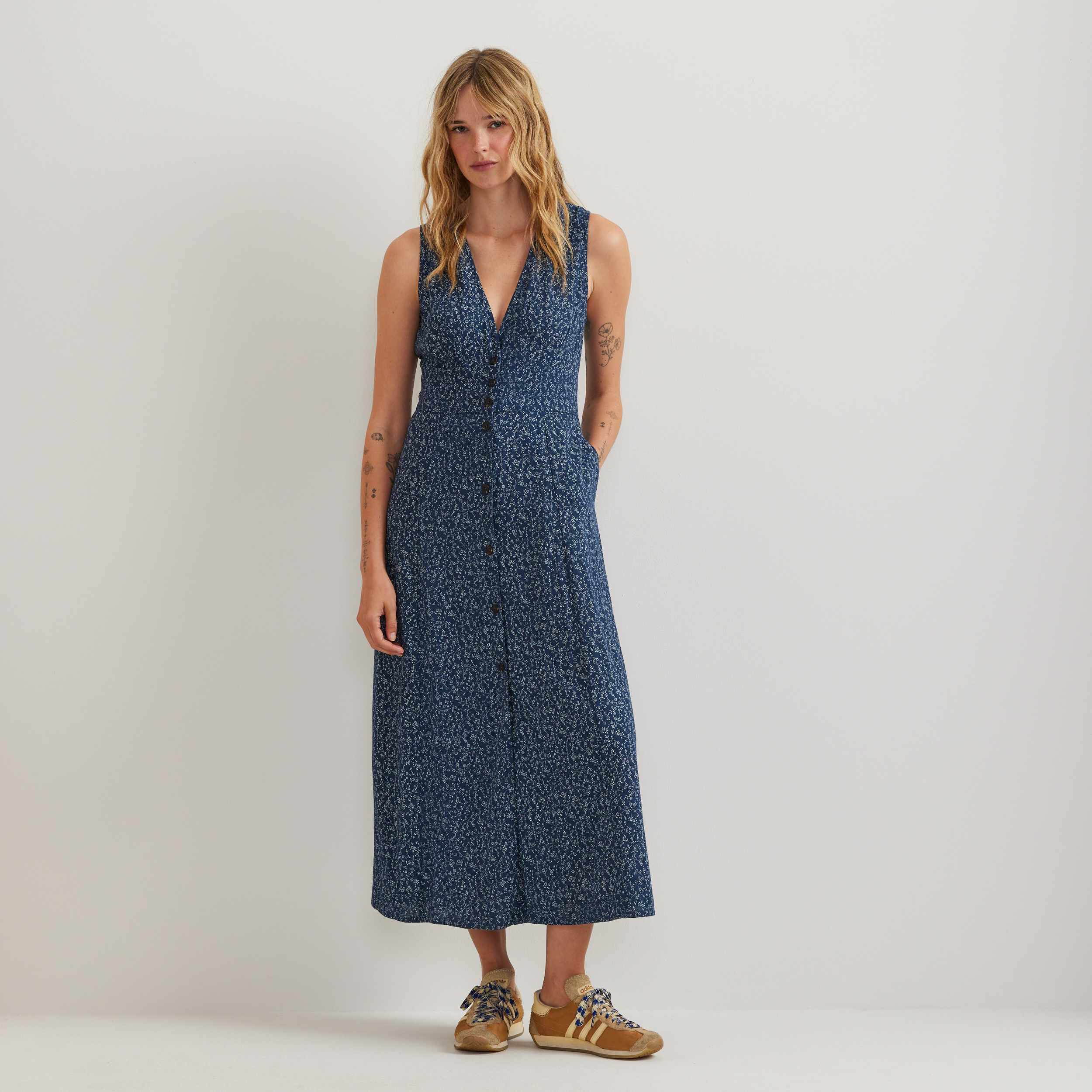 Women's Button Front Midi Dress