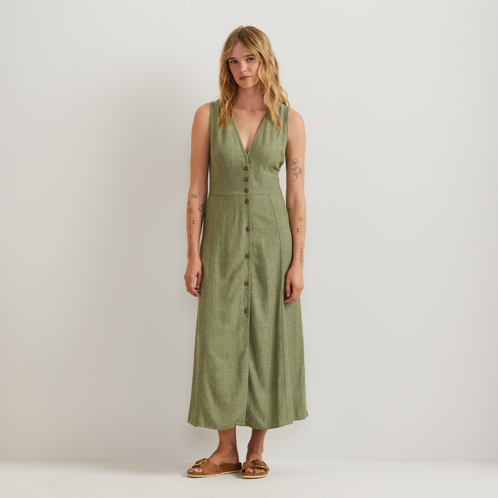 Women's Button Front Midi Dress