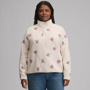 Women's Plush Fleece Snap-Mock Pullover - Embroidered - Blush
