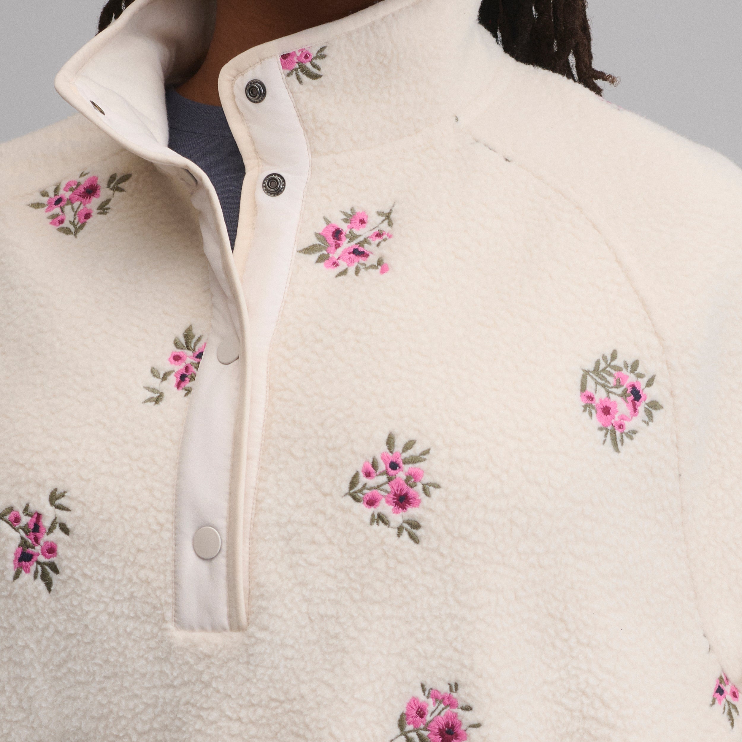 Women's Plush Fleece Snap-Mock Pullover - Embroidered
