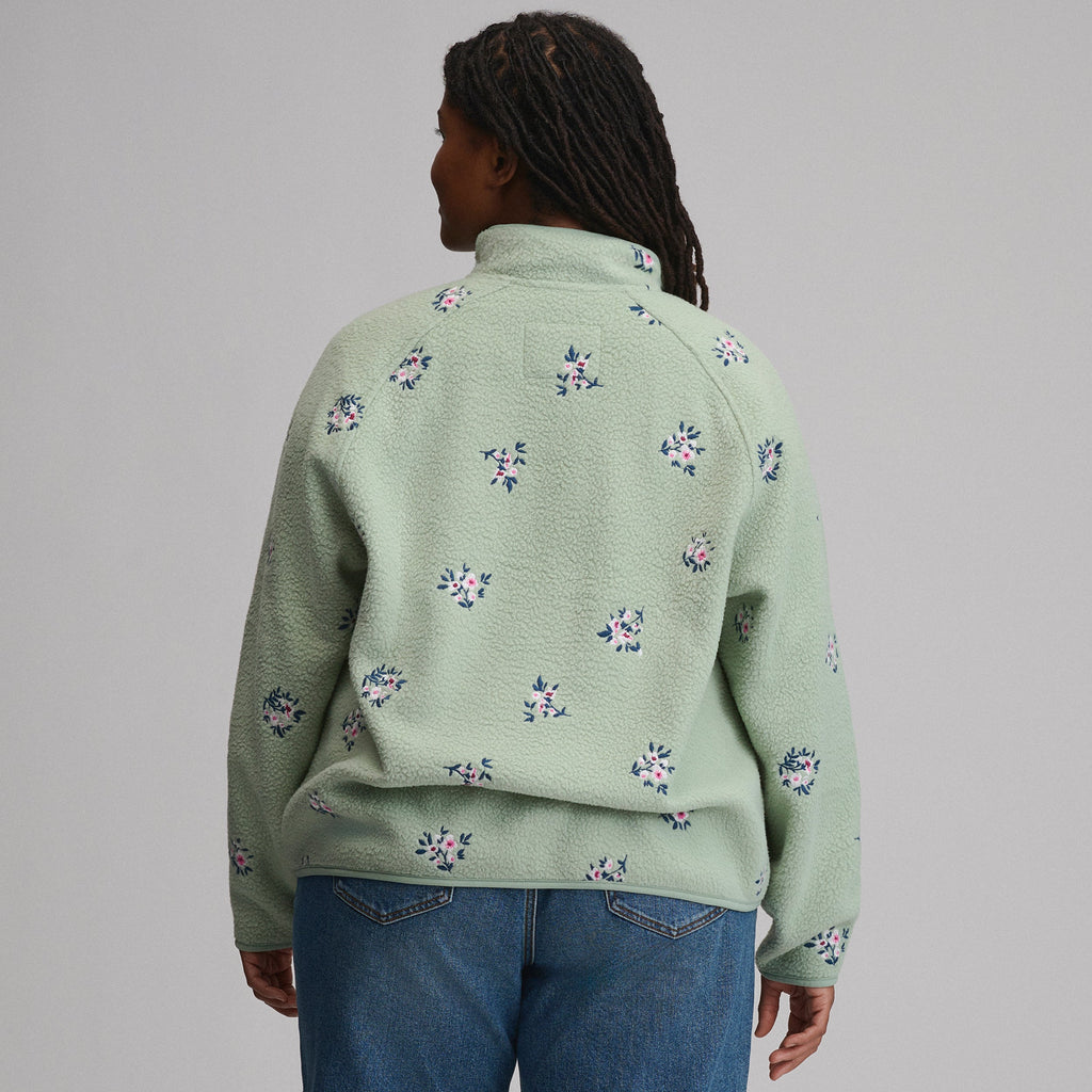 Women's Plush Fleece Snap-Mock Pullover - Embroidered