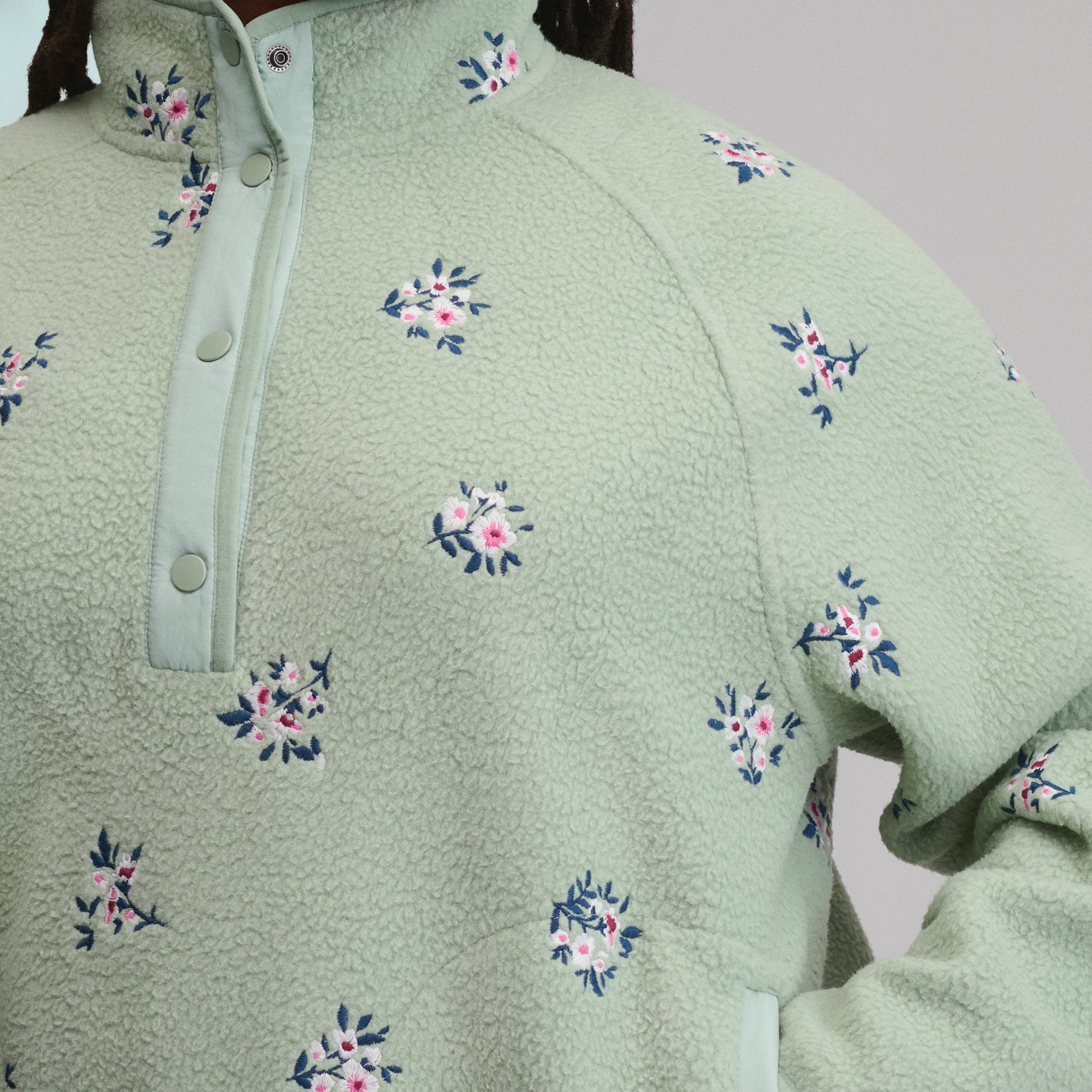 Women's Plush Fleece Snap-Mock Pullover - Embroidered