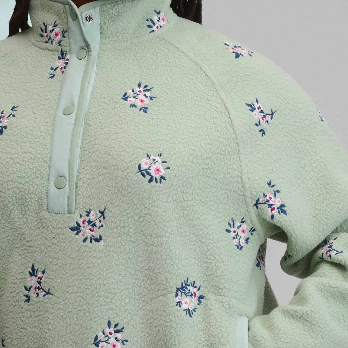 Women's Plush Fleece Snap-Mock Pullover - Embroidered