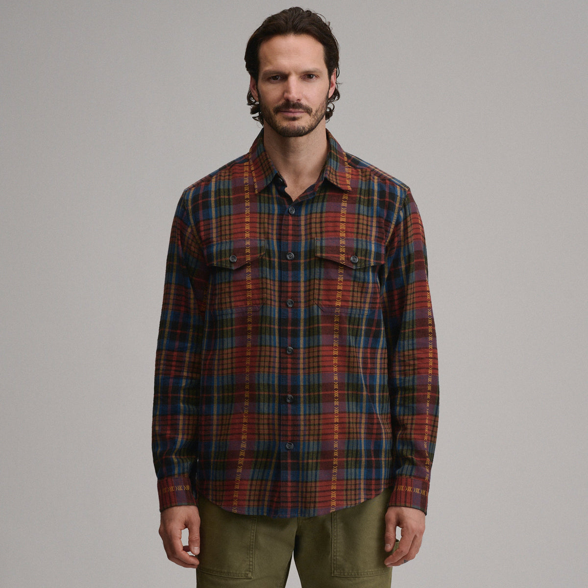 Men's Long-Sleeve Eddie's Cabin Shirt - Jacquard Plaid