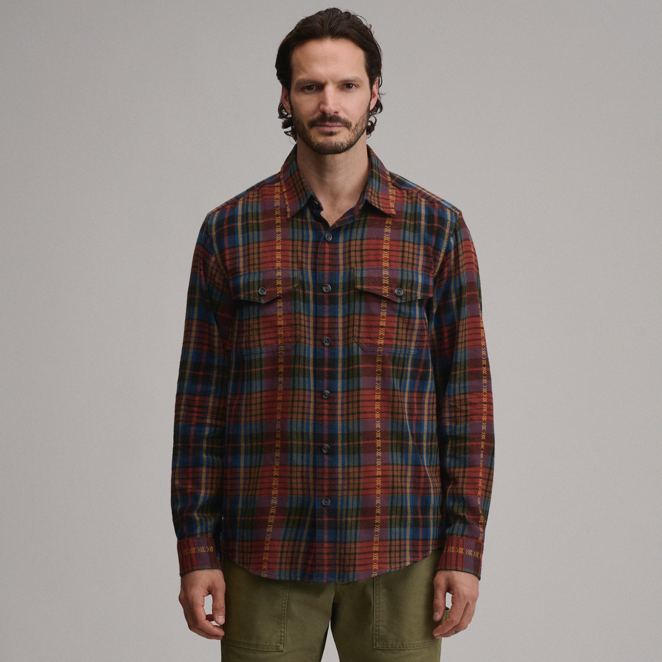 Men's Long-Sleeve Eddie's Cabin Shirt - Jacquard Plaid