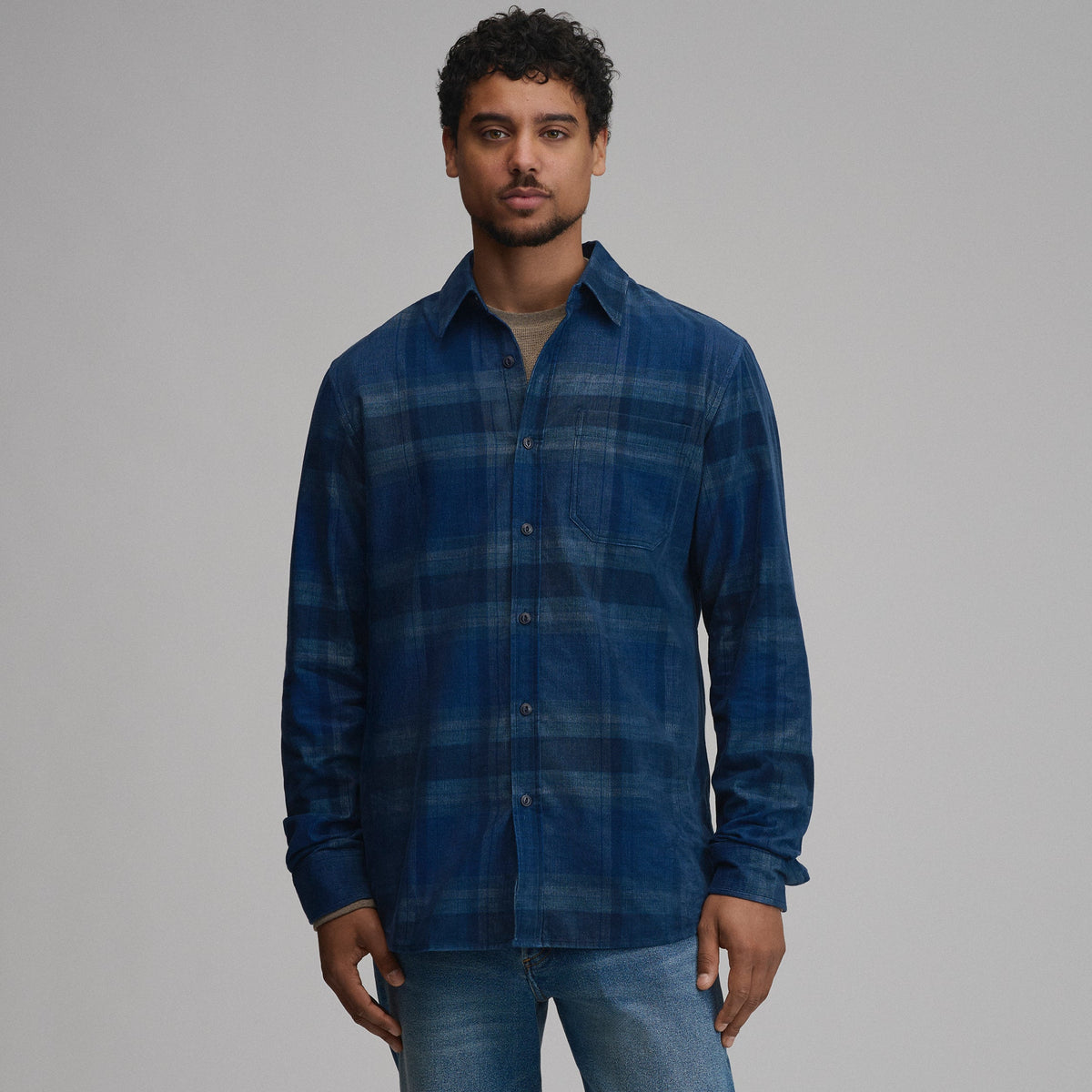 Men's Long-Sleeve Fine Wale Corduroy Shirt - Plaid