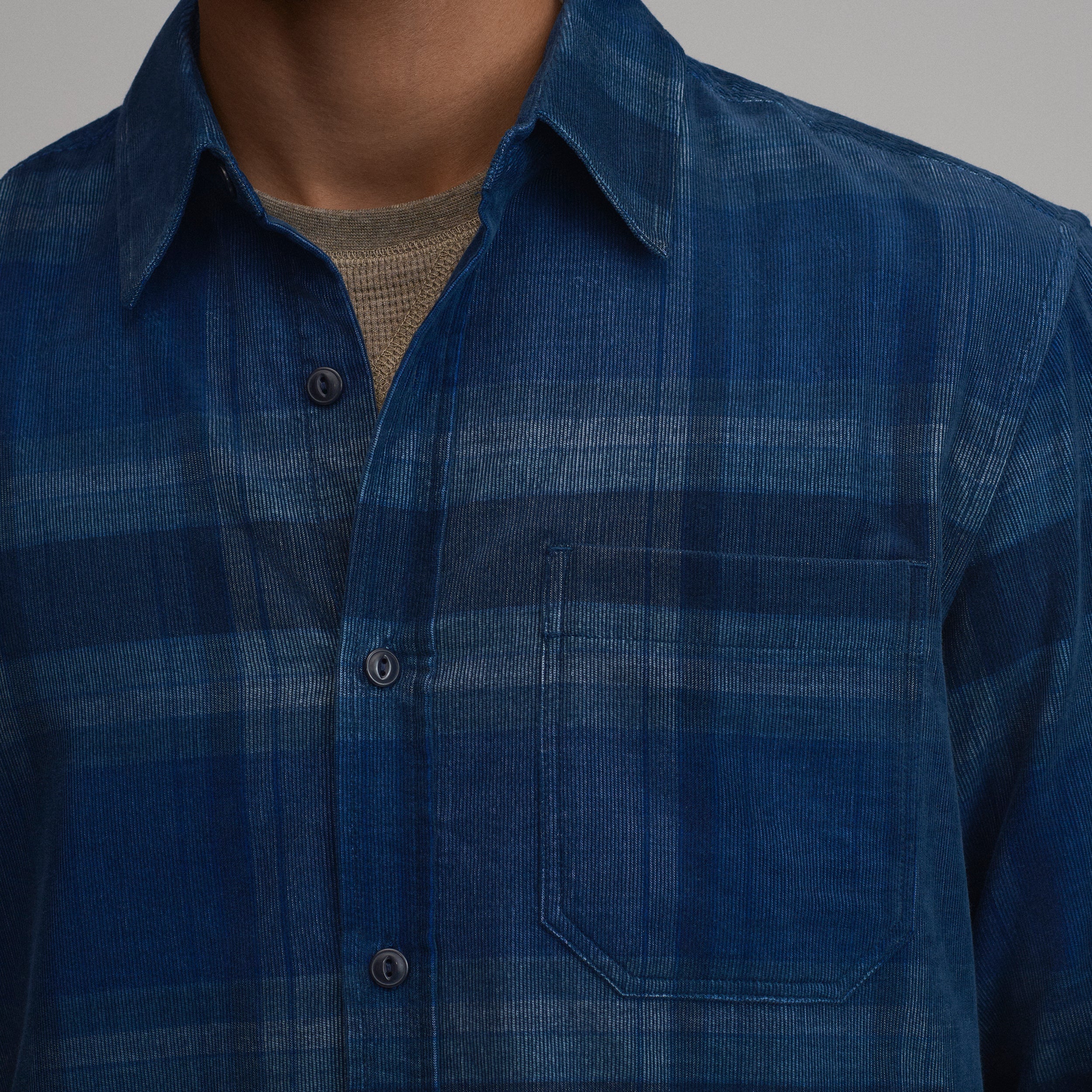 Men's Long-Sleeve Fine Wale Corduroy Shirt - Plaid