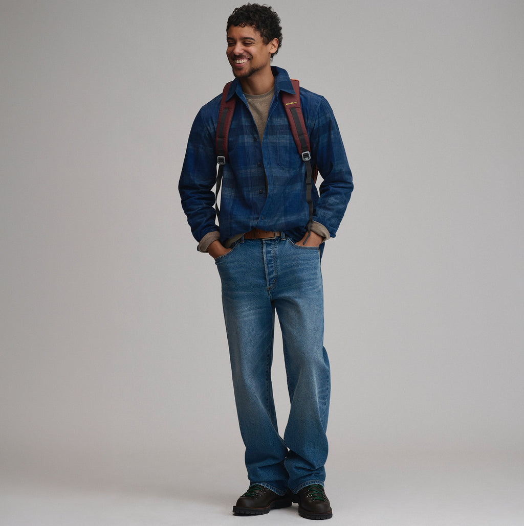 Men's Long-Sleeve Fine Wale Corduroy Shirt - Plaid