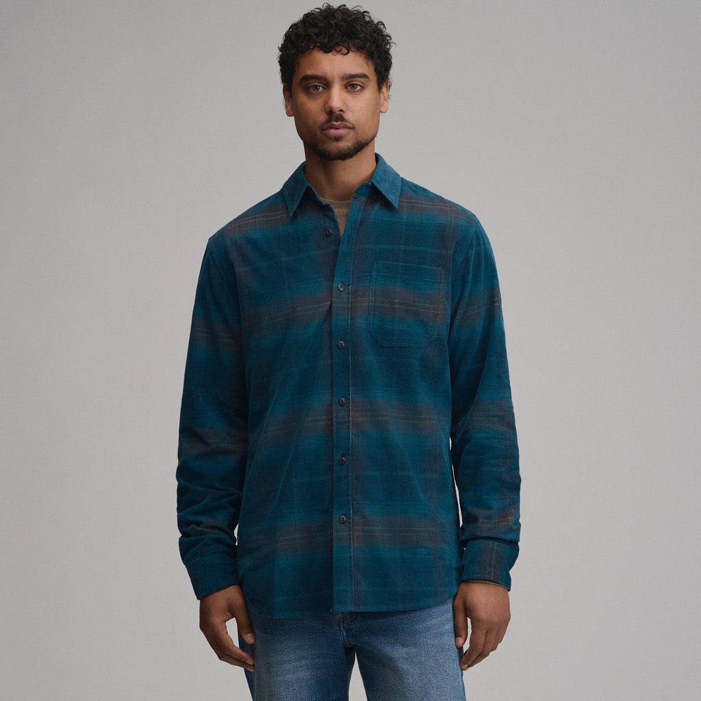 Men's Long-Sleeve Fine Wale Corduroy Shirt - Plaid