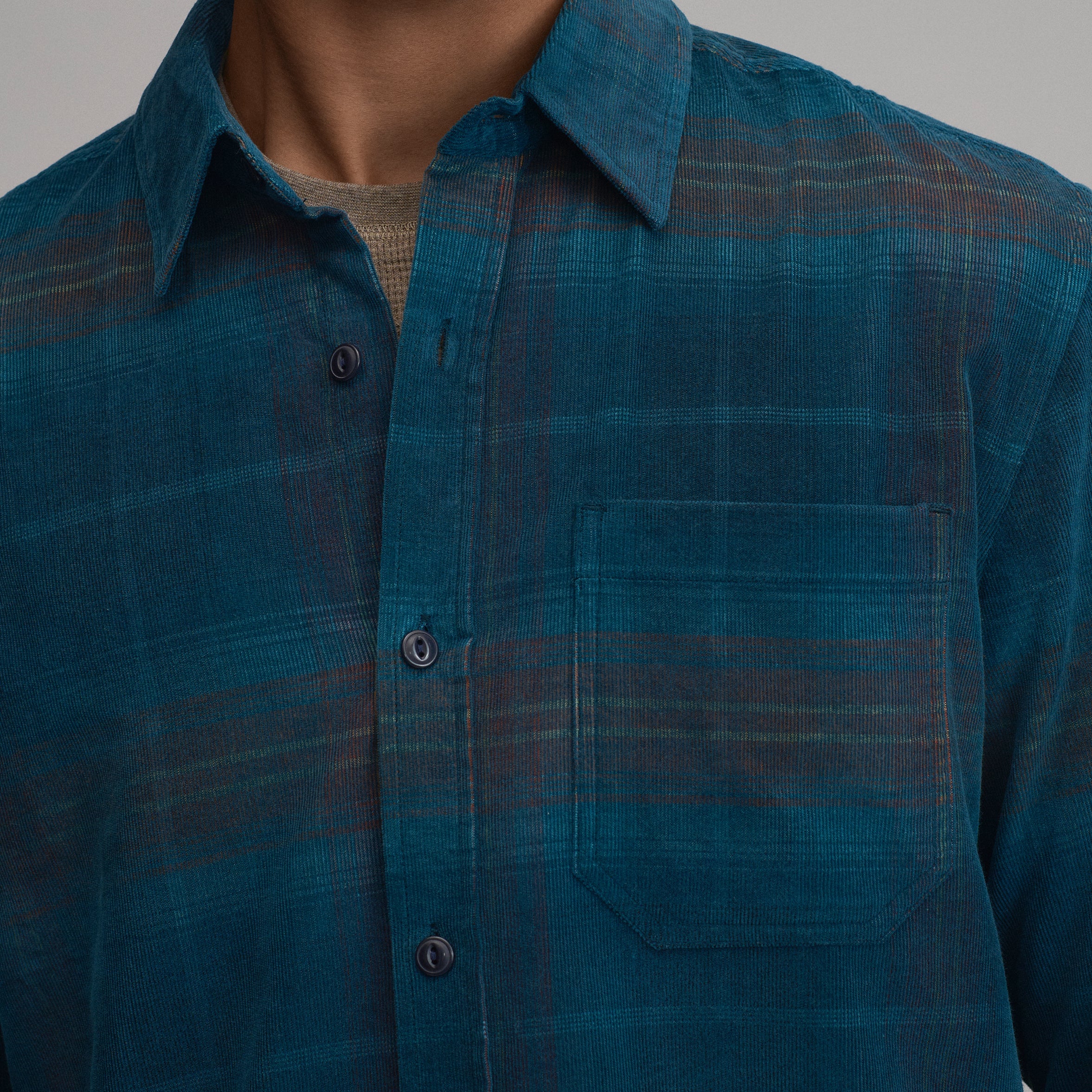 Men's Long-Sleeve Fine Wale Corduroy Shirt - Plaid