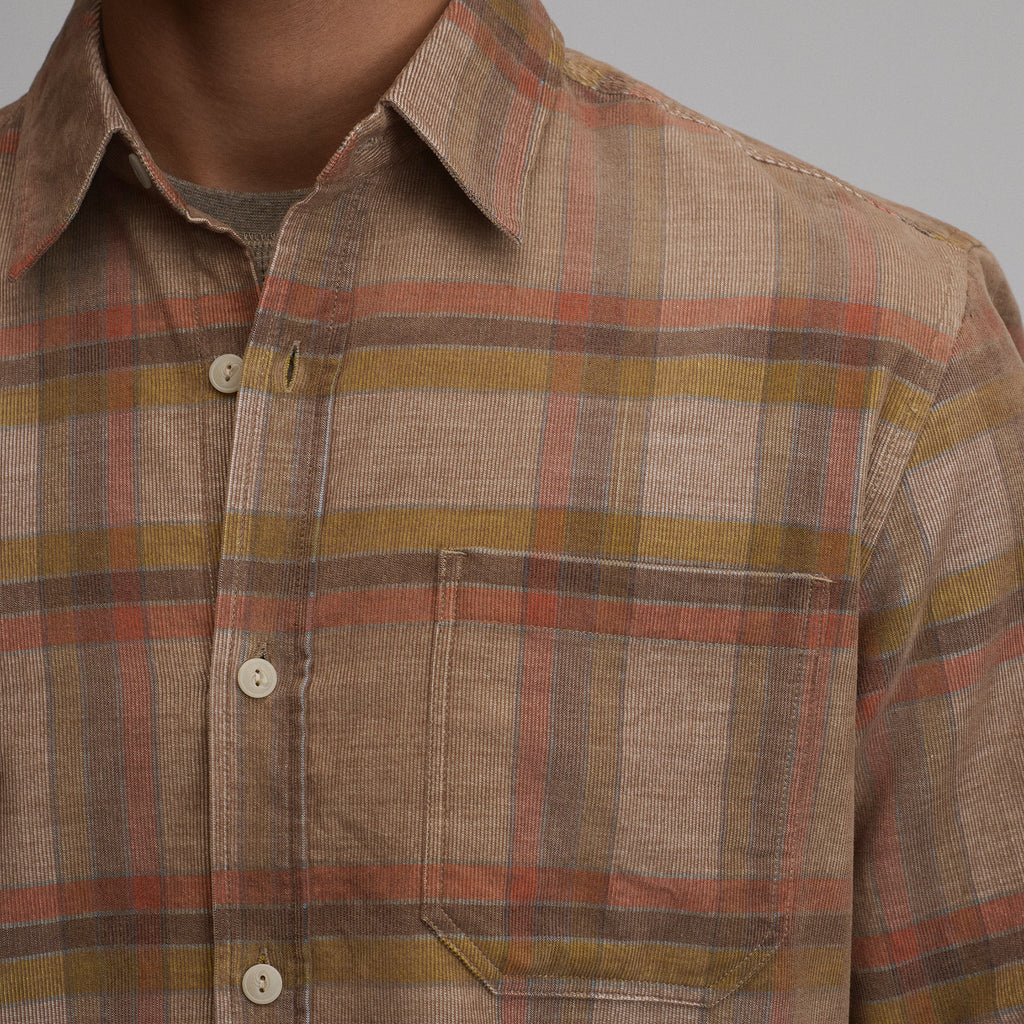 Men's Long-Sleeve Fine Wale Corduroy Shirt - Plaid