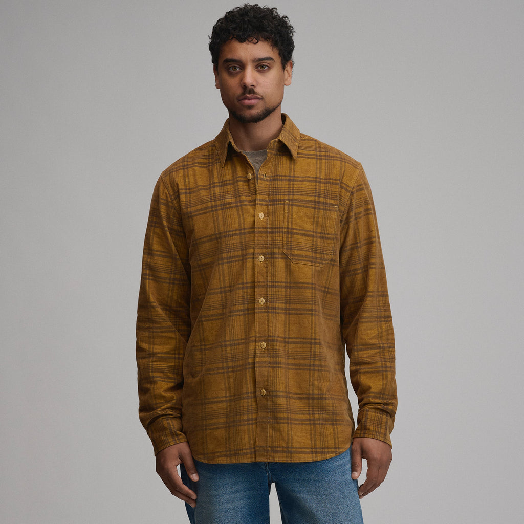 Men's Long-Sleeve Fine Wale Corduroy Shirt - Plaid