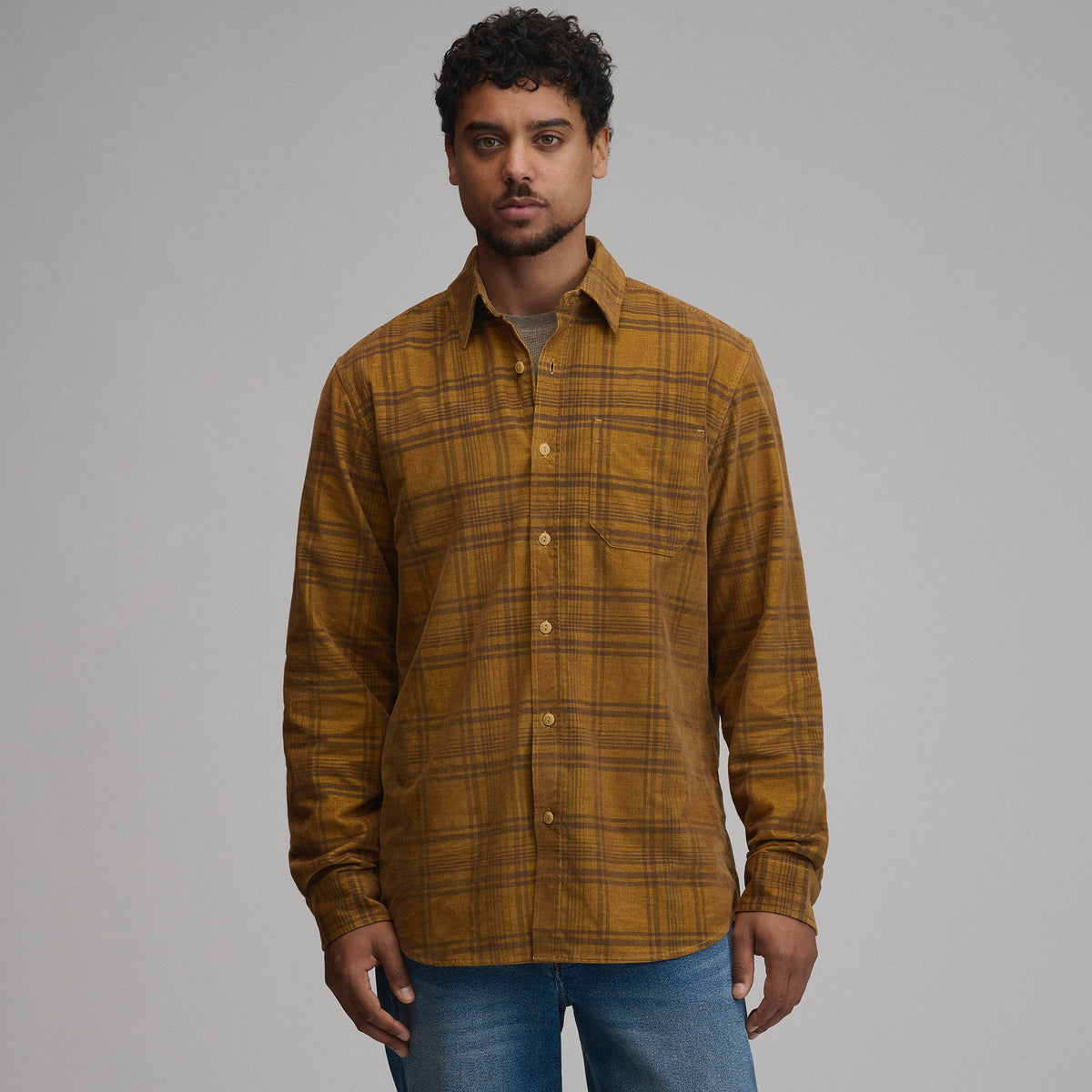 Men's Long-Sleeve Fine Wale Corduroy Shirt - Plaid