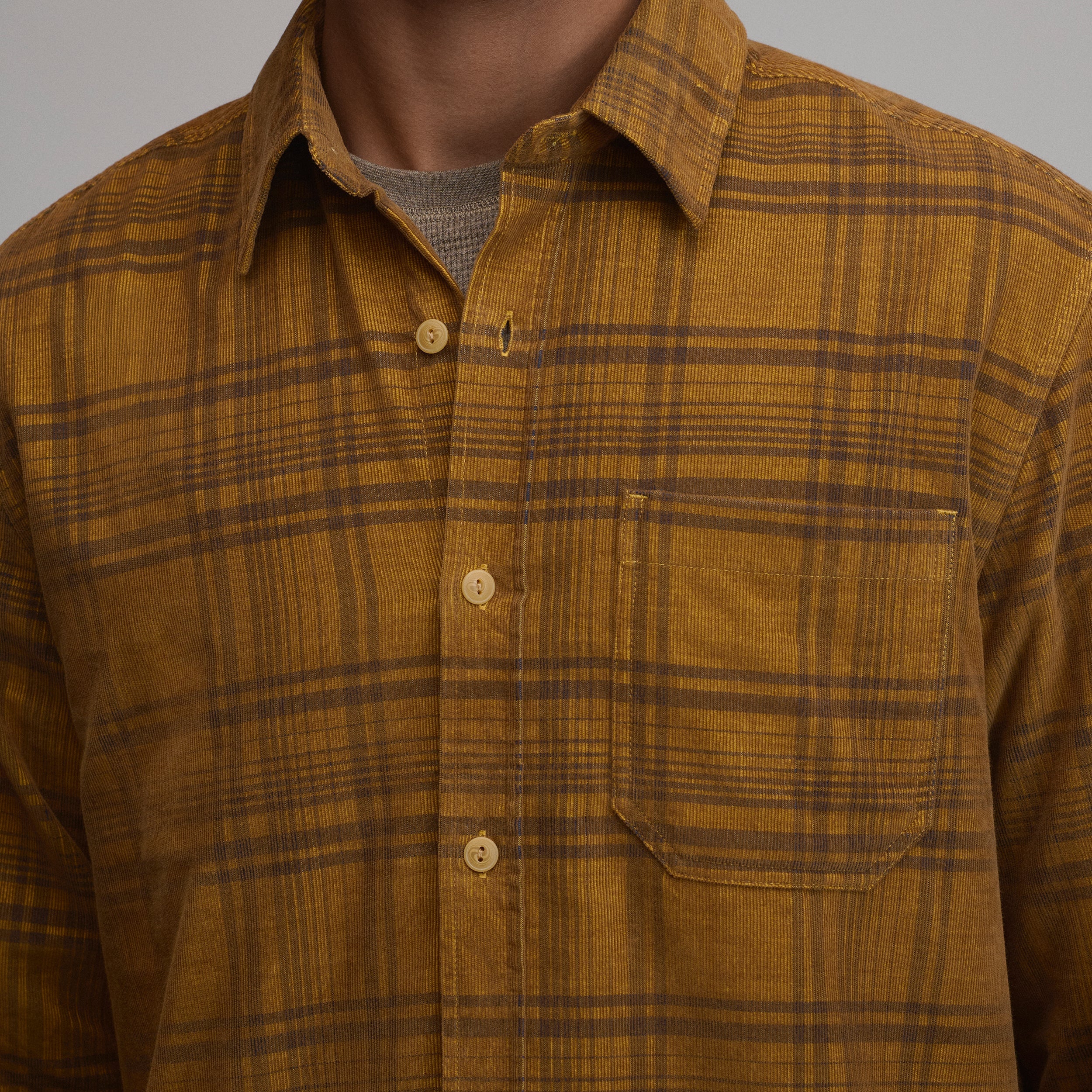 Men's Long-Sleeve Fine Wale Corduroy Shirt - Plaid