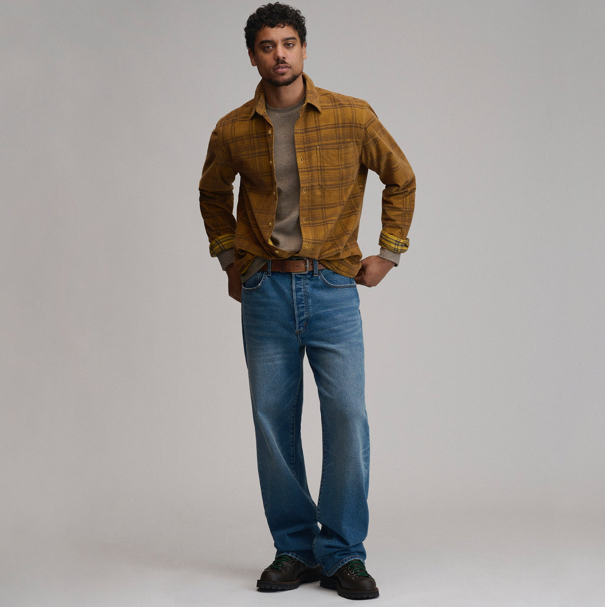 Men's Long-Sleeve Fine Wale Corduroy Shirt - Plaid