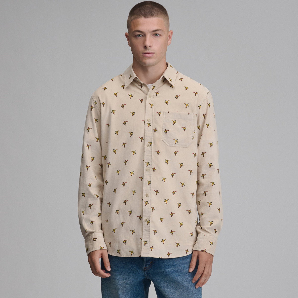 Men's Long-Sleeve Fine Wale Corduroy Shirt - Print