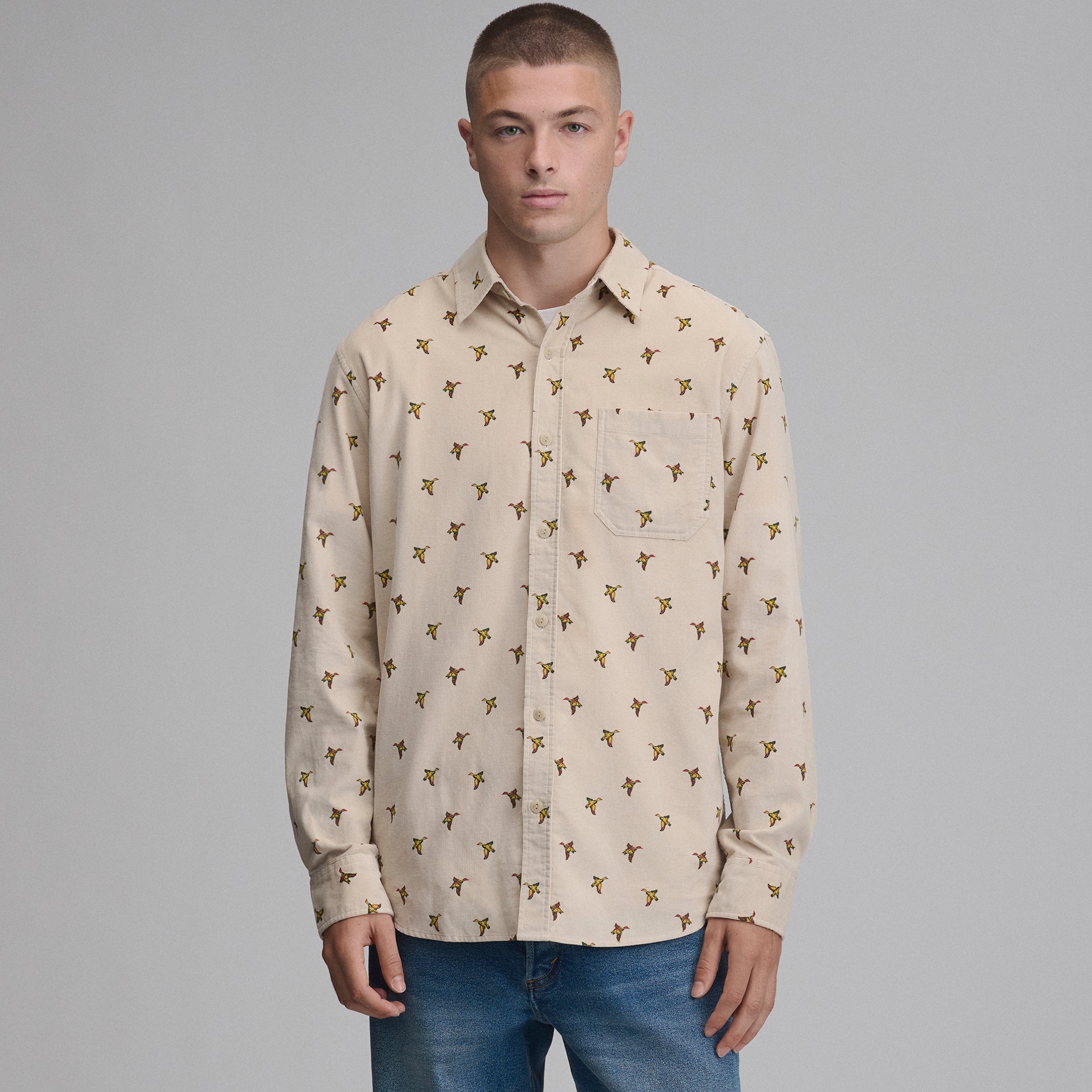 Men's Long-Sleeve Fine Wale Corduroy Shirt - Print