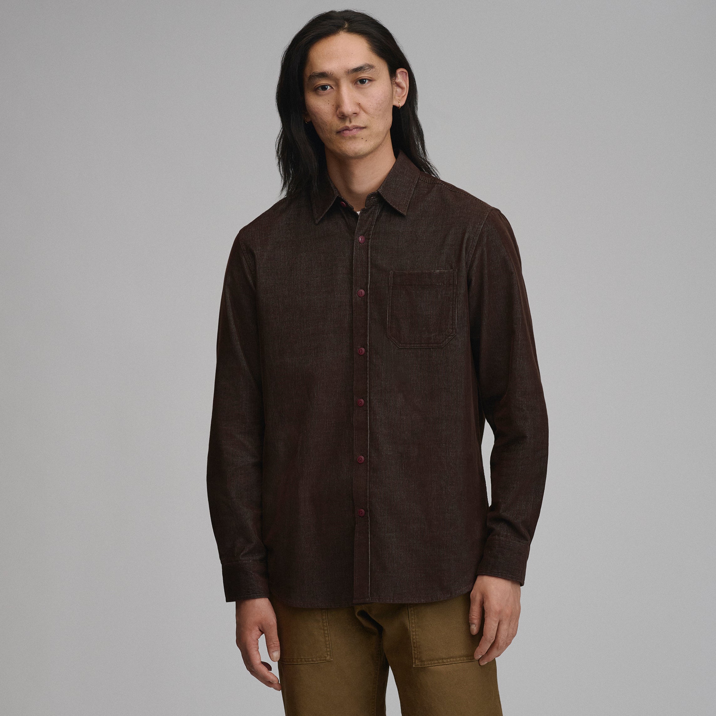 Men's Long-Sleeve Fine Wale Corduroy Shirt - Solid