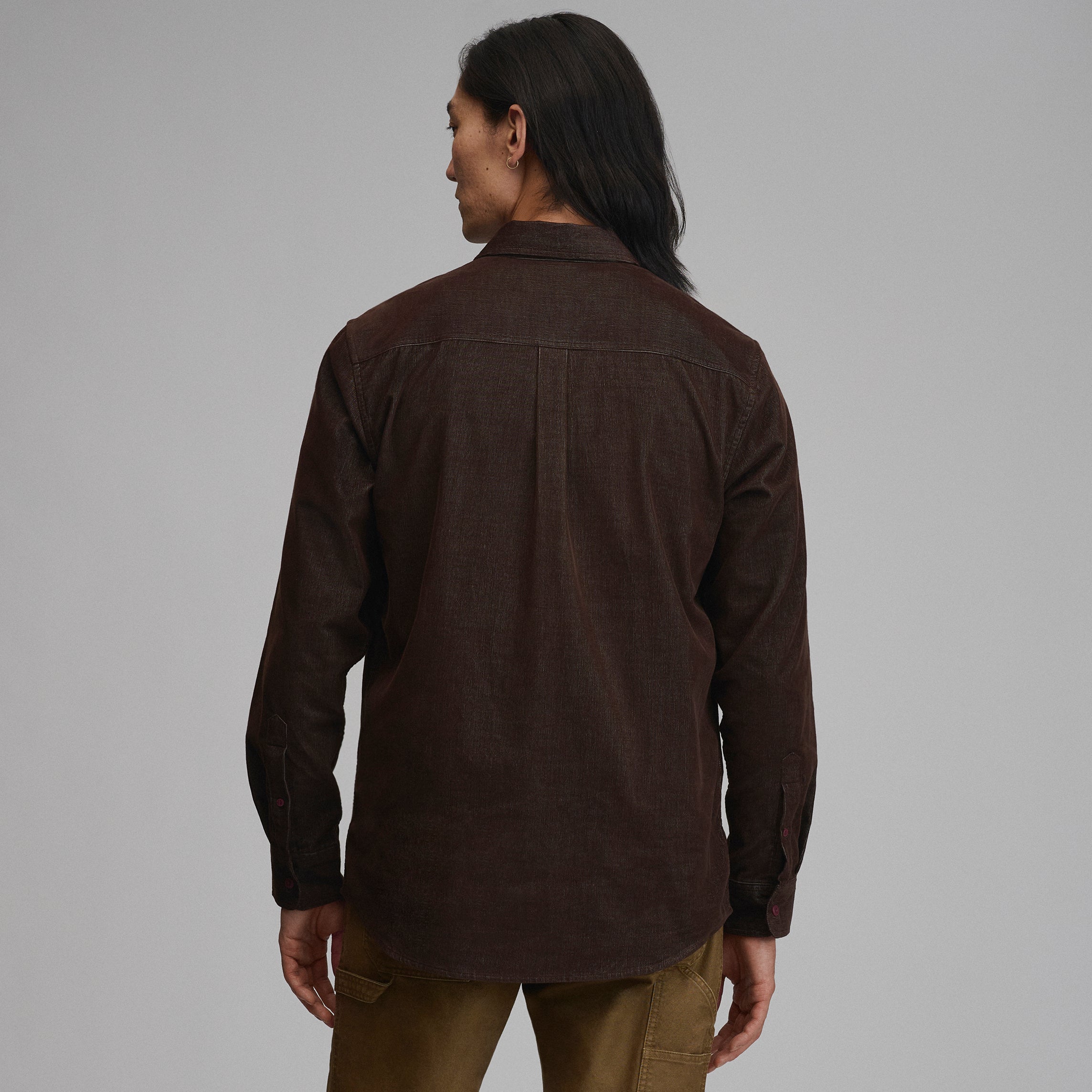 Men's Long-Sleeve Fine Wale Corduroy Shirt - Solid