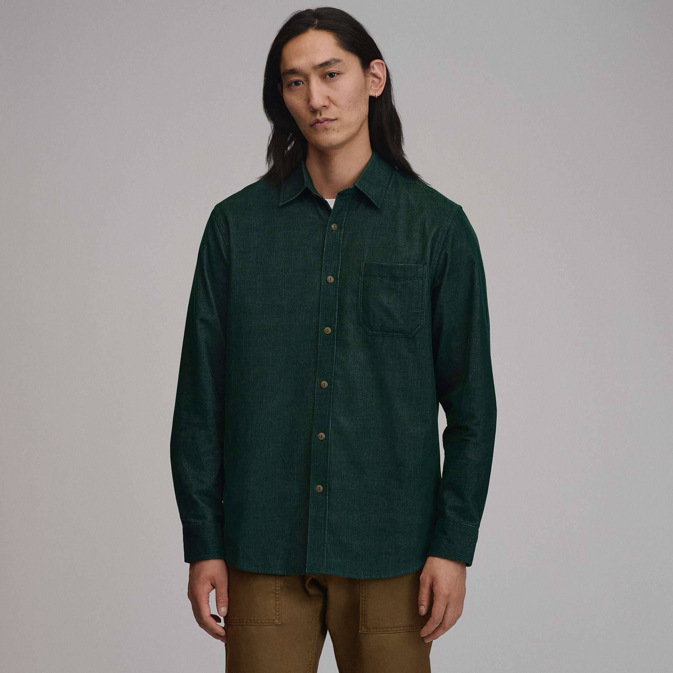 Men's Long-Sleeve Fine Wale Corduroy Shirt - Solid