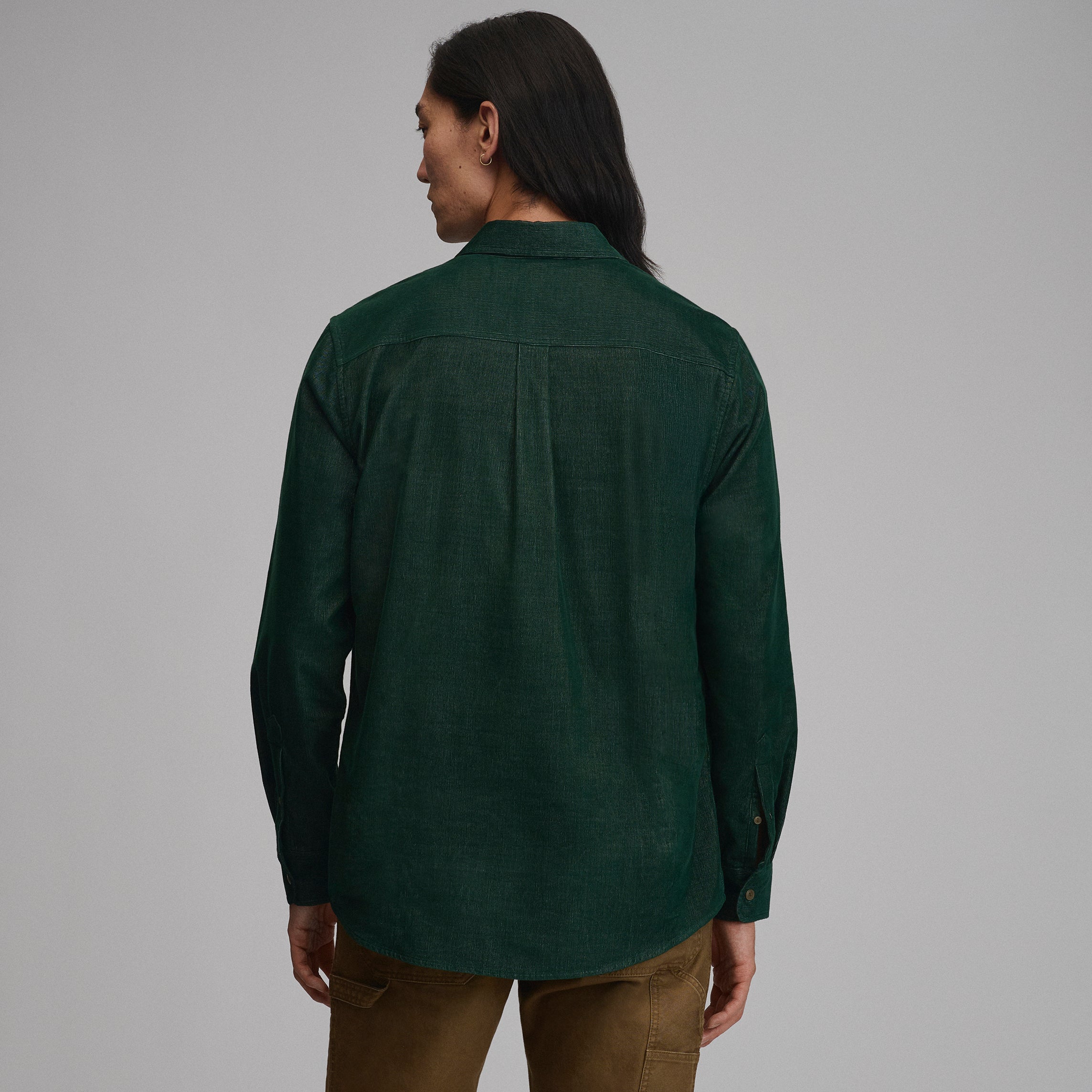 Men's Long-Sleeve Fine Wale Corduroy Shirt - Solid