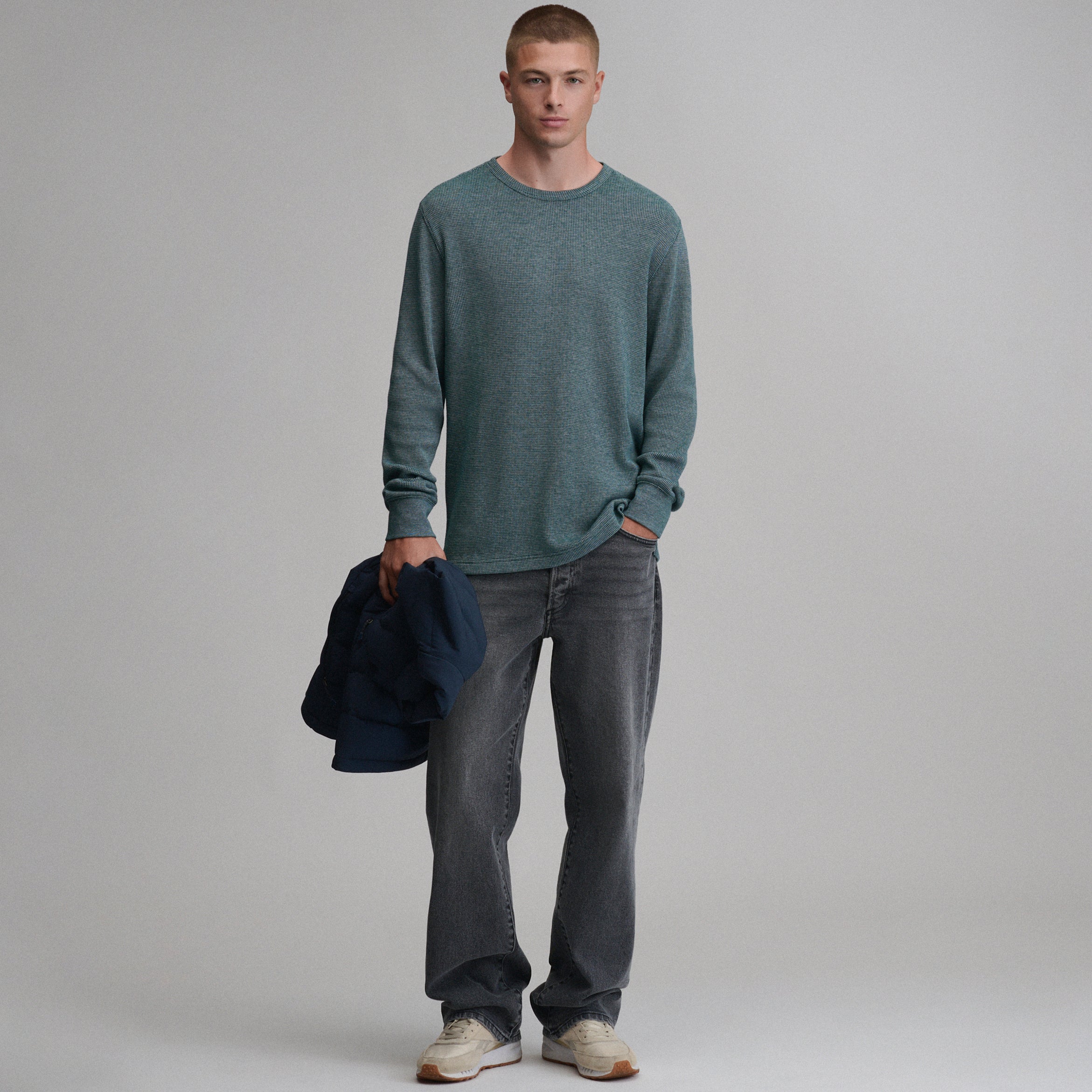 Men's Plaited Waffle Thermal Crew